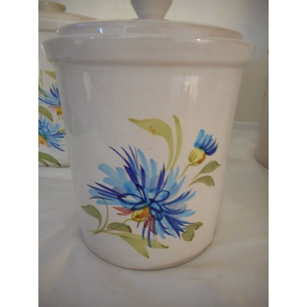 Blue Floral Canister Set w/ lids HandPainted numbered Italy Estate Find Pottery - Picture 3 of 12